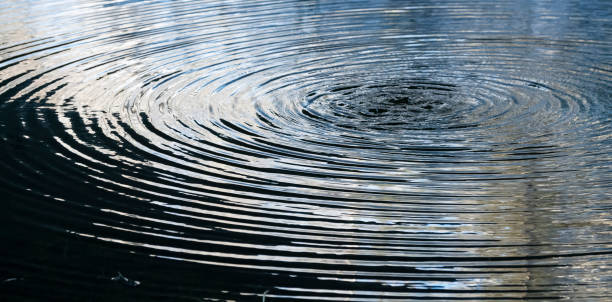 istock Reflections of blue sky and drops falling into water, concentric circles 1310871517