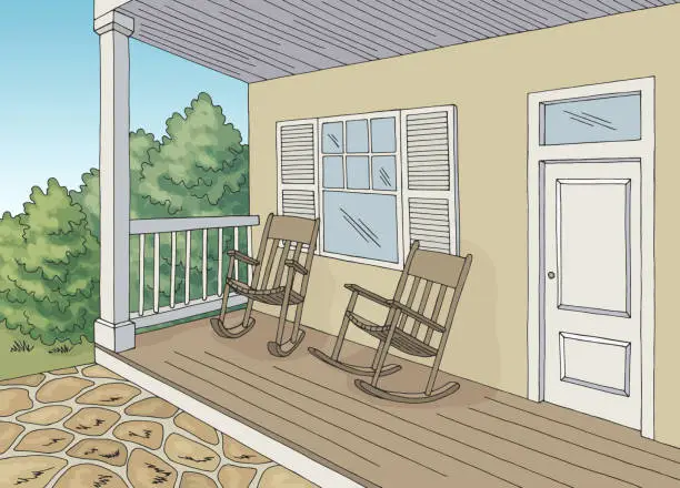Vector illustration of Porch graphic house building color sketch illustration vector