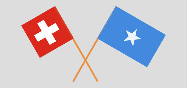 пересекли флаги швейцарии и сомали. официальные цвета. правильная пропорция - helvetic confederation stock illustrations
