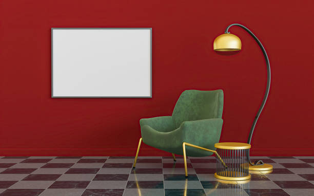 istock minimalist interior with lamp, sofa and mock-up of a canvas 1310875648