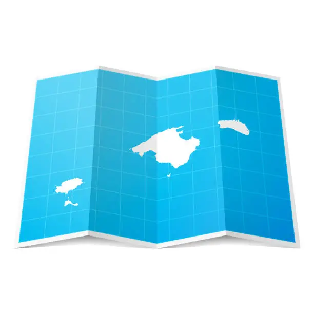 Vector illustration of Balearic Islands map folded, isolated on white background