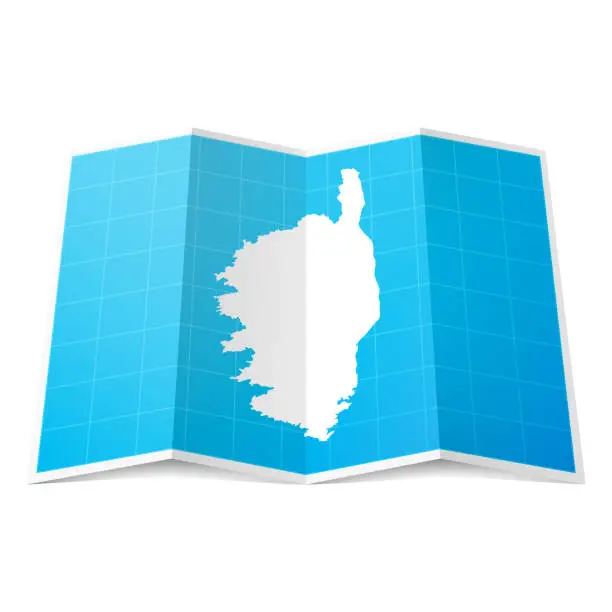 Vector illustration of Corsica map folded, isolated on white background