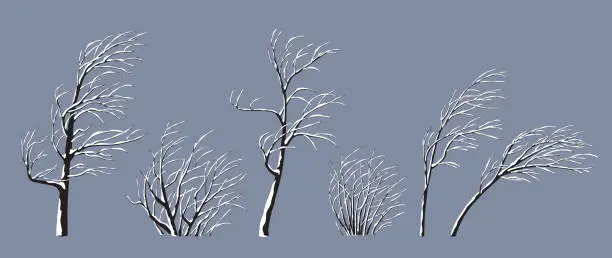 Vector illustration of Snow covered trees and bushes