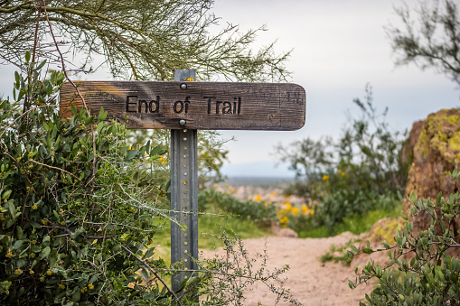 Silly Mountain, AZ, USA - March 9, 2020: The end of mountain trail