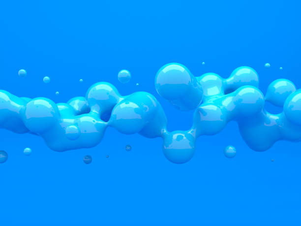 Blue abstract background with floating paint and bubbles. stock photo