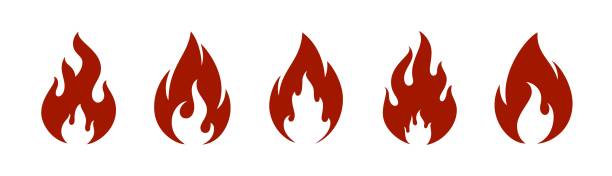 Fire flame icons set. Fire flame icons set. Vector flame logos design. Red fire silhouette icons. Flat design. flame patterns stock illustrations