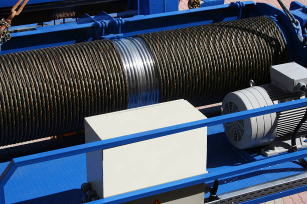 Industrial winch coil with metal cable wire