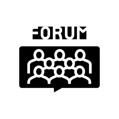 meeting on forum glyph icon vector. meeting on forum sign. isolated contour symbol black illustration