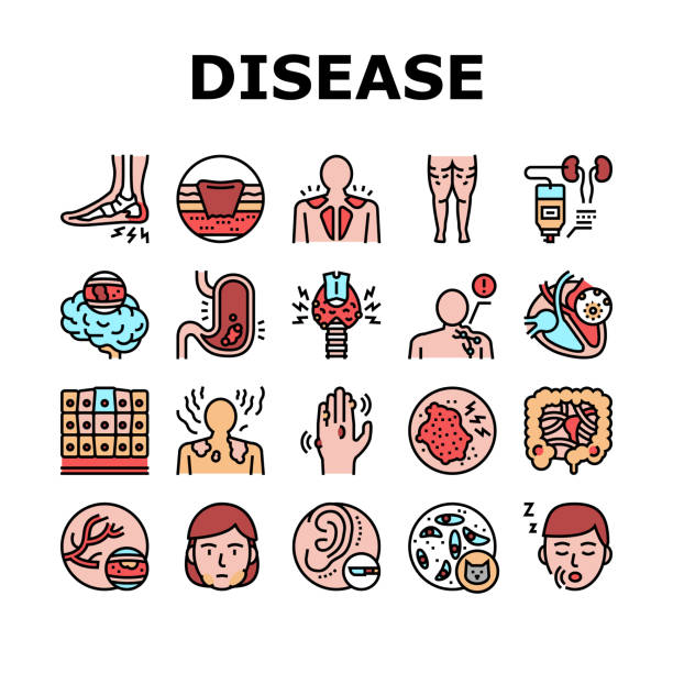 Disease Human Problem Collection Icons Set Vector Disease Human Problem Collection Icons Set Vector. Epithelial Tissue And Toxoplasmosis, Ear Surgery And Cellulite, Skin Itch And Lymphoma Disease Concept Linear Pictograms. Contour Illustrations salivary gland surgery stock illustrations