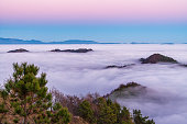 Panoramic View of Peaks Out of Foggy Cloud Layer, Sea of Clouds, , Slovenia, Europe