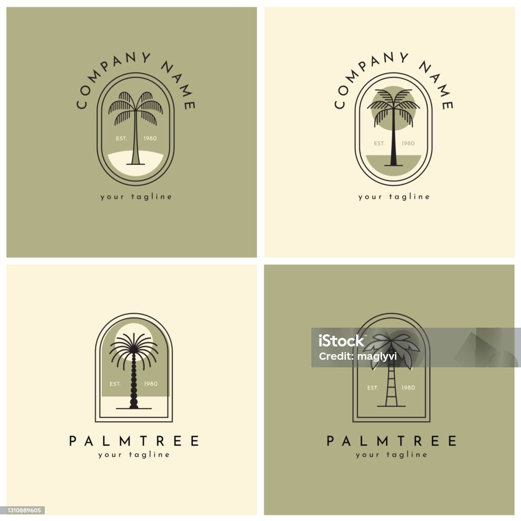 Quatro logotipo de palmeira, emblema definir um - Vetor de Logotipo royalty-free