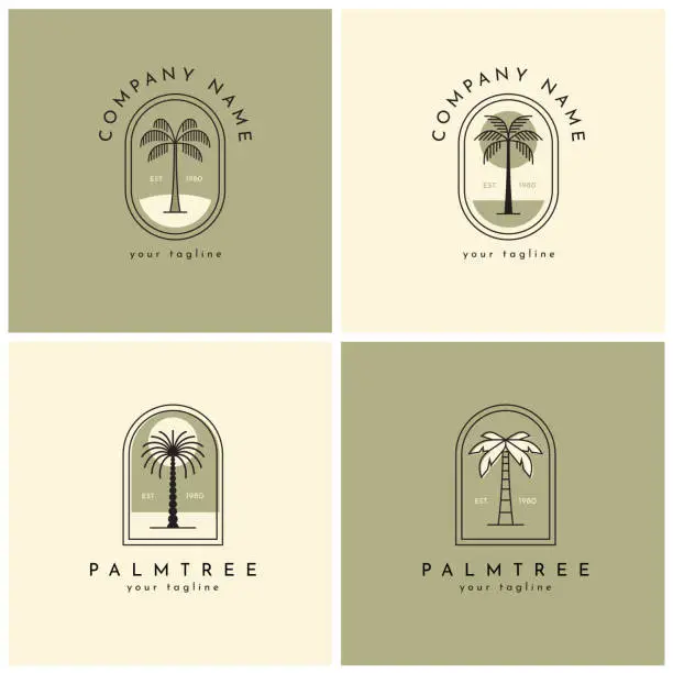 Vector illustration of Four palm tree logo, emblem set one