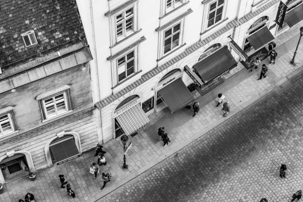 VIENNA - APR 24, 2015: aerial of crowded Stephansplatz in Vienna, Austria. Severalpopular pedestrian routes begin here and a lot of tourists visit this place.