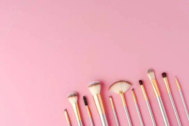 Set of makeup brushes with copyspace