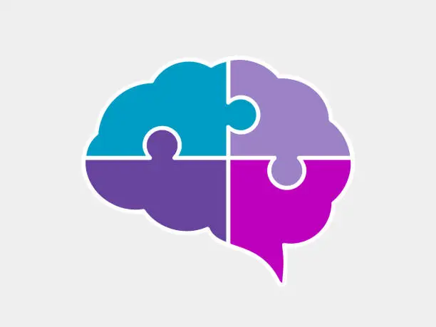 Vector illustration of Brain puzzle icon. Colorful neurodiversity concept. Human mind complexity.