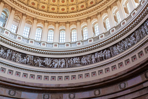 Close-up of the US Capitol Building Dome (Capitol Rotunda) Interior, Washington DC, USA. \n.