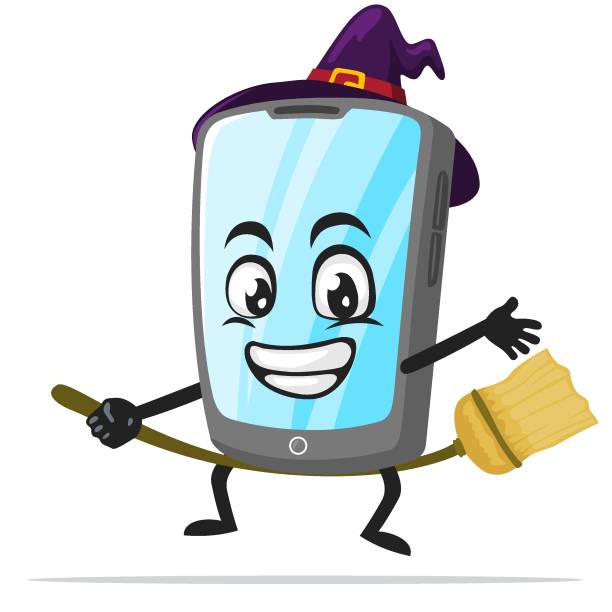 ilustraciones, imágenes clip art, dibujos animados e iconos de stock de ilustración vectorial del carácter de la tableta o mascota - halloween pumpkin jack olantern industry