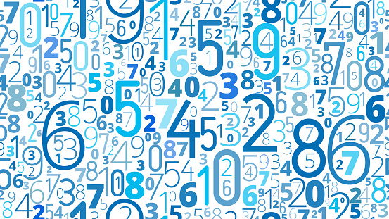 Blue colored numbers different sizes vector pattern seamless tile pattern on white background