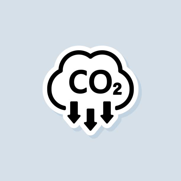 ilustraciones, imágenes clip art, dibujos animados e iconos de stock de pegatina de co2. icono o logotipo de emisiones de dióxido de carbono. emisiones de co2. vector sobre fondo blanco aislado. eps 10 - co2