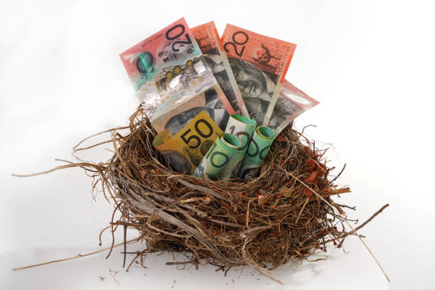 Australian Currency Nest Egg Stock Photo Nest Egg Savings with Australian Currency nest egg stock pictures, royalty-free photos & images