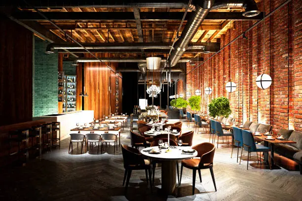 Photo of 3d render of vintage cafe restaurant