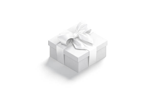 istock Blank white gift box with ribbon bow mockup, side view 1310900044