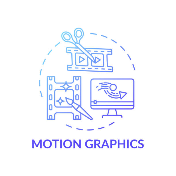 Motion graphics concept icon Motion graphics concept icon. Virtual event content idea thin line illustration. Keeping audience attention. Animation in post-production. Live show graphics. Vector isolated outline RGB color drawing motion graphics stock illustrations