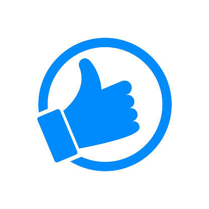 Blue thumb up icon isolated on white background. Like button. Social media icon. Vector illustration.