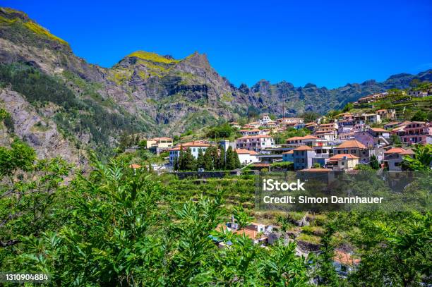 View Of Curral Das Freiras Village In The Nuns Valley In Beautiful Mountain Scenery Municipality Of Câmara De Lobos Madeira Island Portugal Stock Photo - Download Image Now