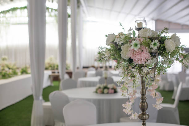 istock Beautifully decorated in white colours wedding hall. 1310905230