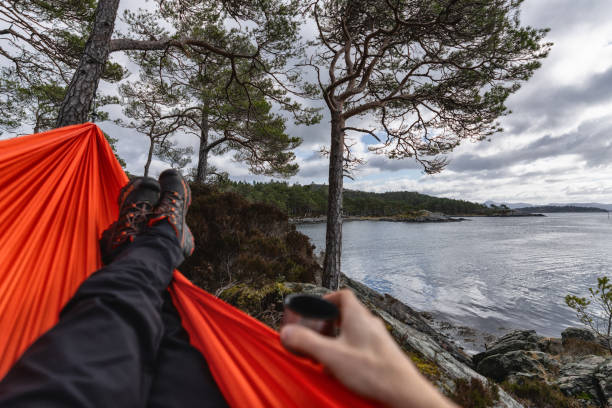istock Springtime in Norway: adventures in nature outdoor on hammock 1310907132