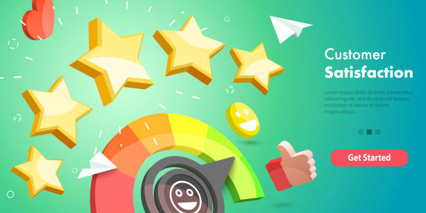 ilustrações, clipart, desenhos animados e ícones de ilustração conceitual 3d vetor da pesquisa de satisfação do cliente. - rating star shape ratings ranking