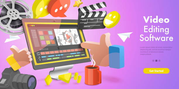 ilustrações, clipart, desenhos animados e ícones de 3dvector ilustração conceitual de edição de vídeo softwar. - technology backgrounds video
