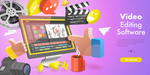 3DVector Conceptual Illustration of Video Editing Softwar. 3DVector Conceptual Illustration of Video Editing Software, Motion Design Studio, Multimedia Production. editing equipment stock illustrations