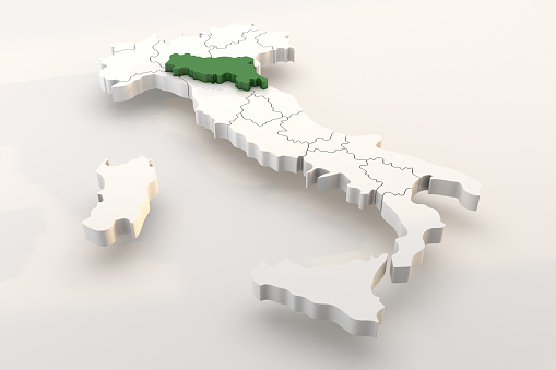 Italia mapea una representación 3d aislada con las regiones italianas de Emilia Romaña photo