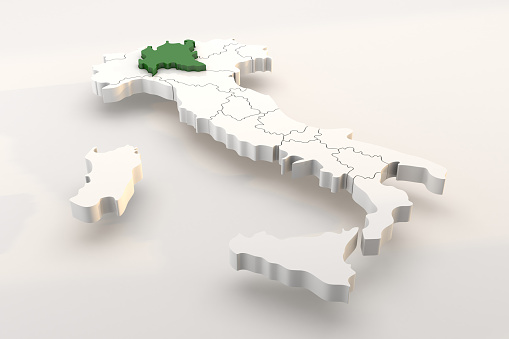 Italia mapea una representación 3d aislada con las regiones italianas de Lombardía photo