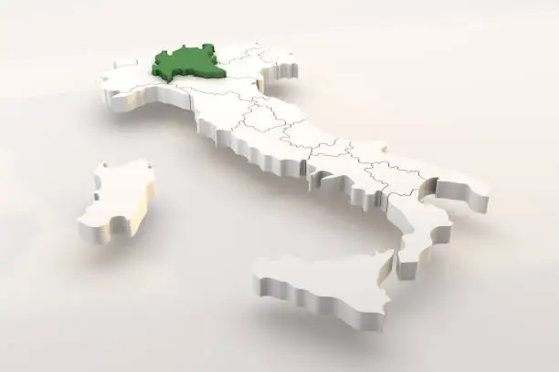 Italy map a 3d render isolated with Lombardia italian regions