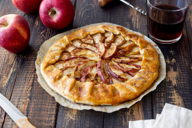istock Apple open pie or galette. Baking. Vegetarian food. 1310915990