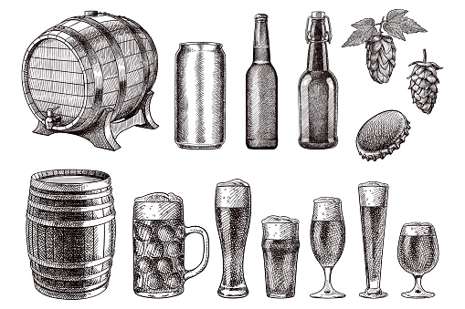 Vector drawings of beer related items