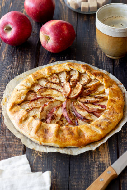 istock Apple open pie or galette. Baking. Vegetarian food. 1310916027