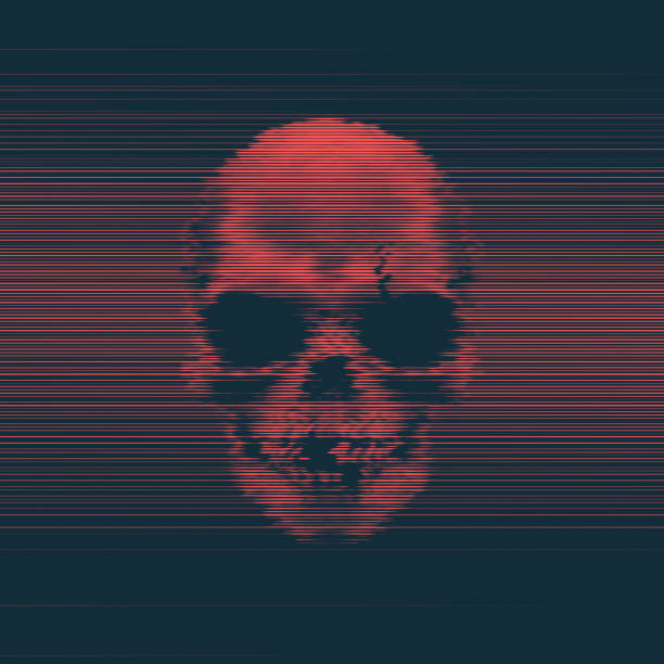 illustrazioni stock, clip art, cartoni animati e icone di tendenza di human horror skull blue and red digital glitch art concept of internet virus abstract vector background - horror monster spooky movie