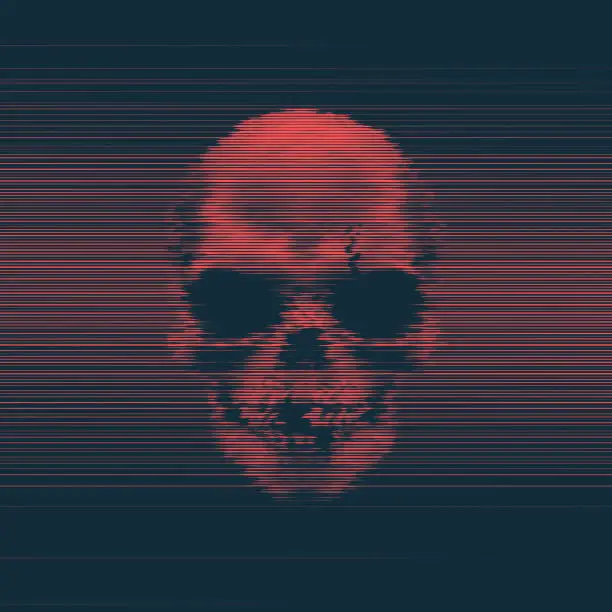 Vector illustration of Human Horror Skull Blue And Red Digital Glitch Art Concept Of Internet Virus Abstract Vector Background