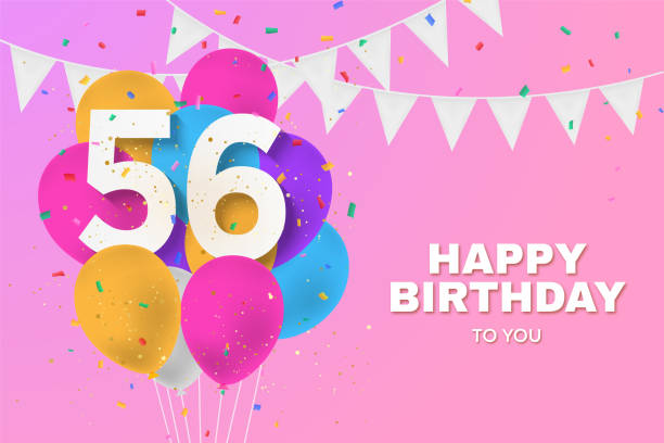 Happy 56th Birthday With Green Balloons Greeting Card Background Stock Illustration - Download Image Now - iStock