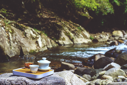 Outdoor picnic tea mountain spring water