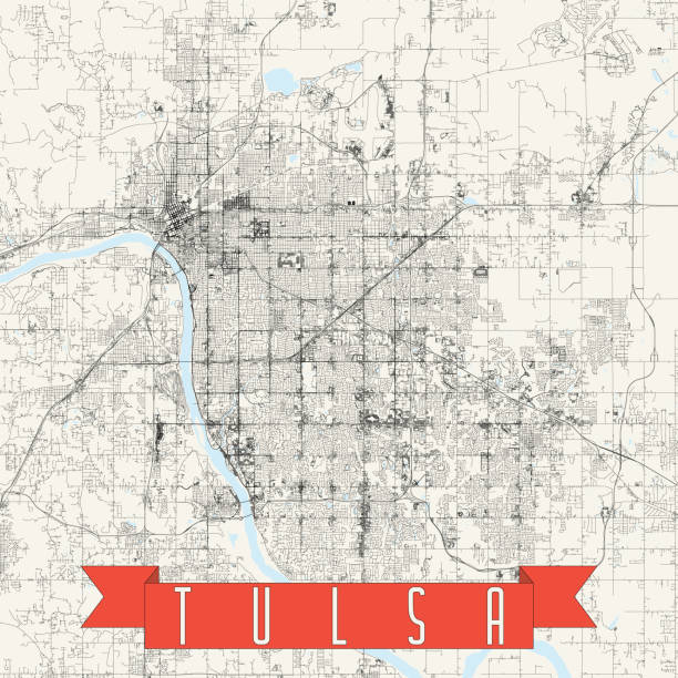 ilustraciones, imágenes clip art, dibujos animados e iconos de stock de mapa vectorial de tulsa, oklahoma usa - oklahoma tulsa map cartography