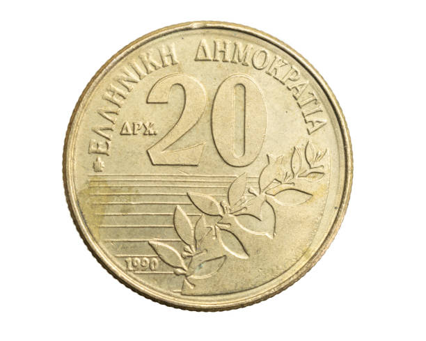 istock Greece twenty drachma coin on a white isolated background 1310922299