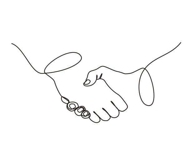 kontinuierliche sendelinie zeichnung von handshake-geschäftsvereinbarung. handshake-out-line-illustration. - danke stock-grafiken, -clipart, -cartoons und -symbole