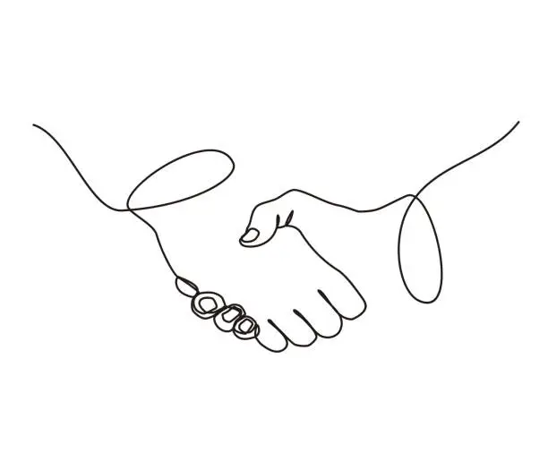 Vector illustration of continuous line drawing of handshake business agreement. handshake out line illustration.