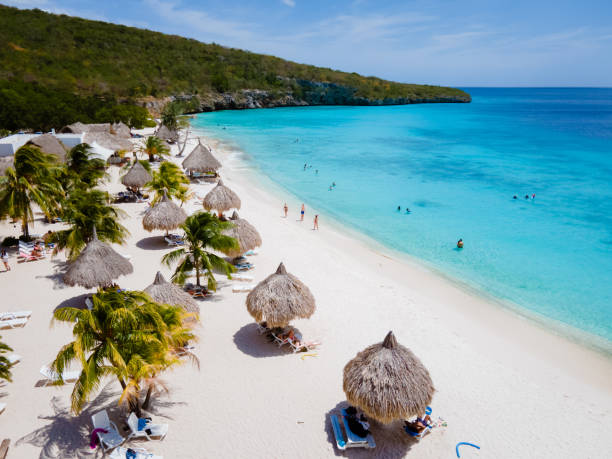 カリブ海のキュラソー島のカズ・アブー・ビーチ、キュラソー・カリビアンのプラヤ・カス・アブー - beach sea landscape curacao ストックフォトと画像