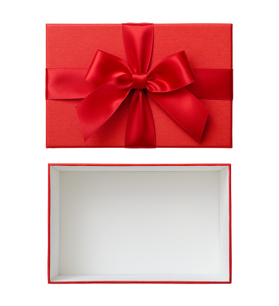 Gift box, open, cut out, directly above, red, christmas present, valentine's day - holiday
